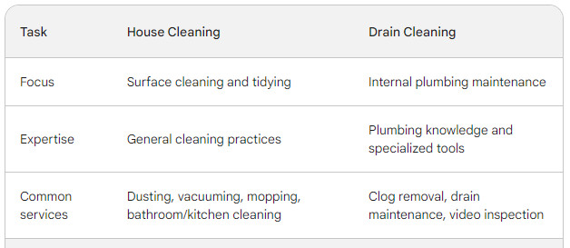 house cleaning vs drain cleaning